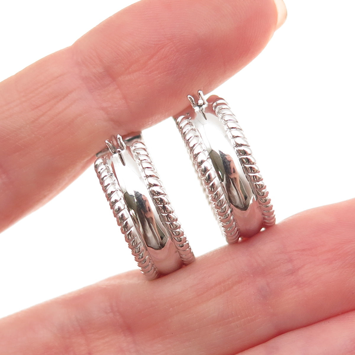 925 Sterling Silver Round-Cut C Z Hoop Earrings