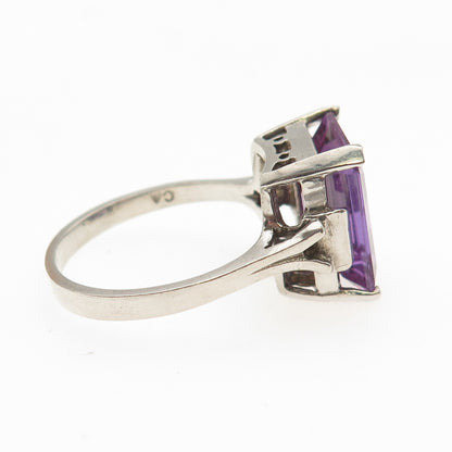 925 Sterling Silver Vintage Emerald-Cut Lab-Created Peacock Sapphire Ring Size 9