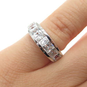 925 Sterling Silver Vintage Princess-Cut C Z Half Eternity Ring Size 5