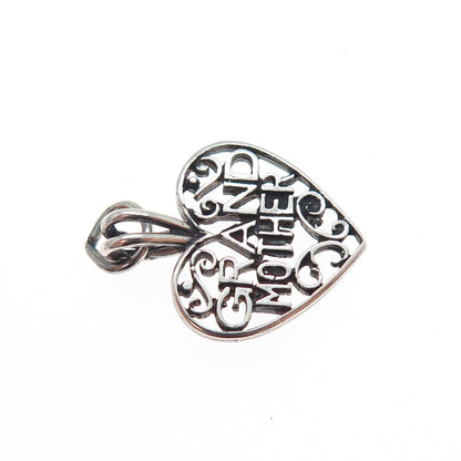 925 Sterling Silver Vintage Grandmother Heart Oxidized Minimalist Charm Pendant