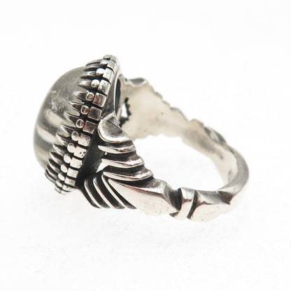 925 Sterling Silver Vintage Real Clear Quartz Modernist Oxidized Ring Size 9.25