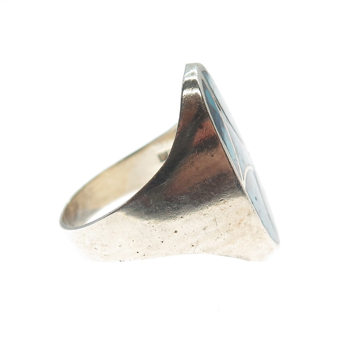Old Pawn 925 Sterling Silver Vintage Southwestern Turquoise Inlay Ring Size 10
