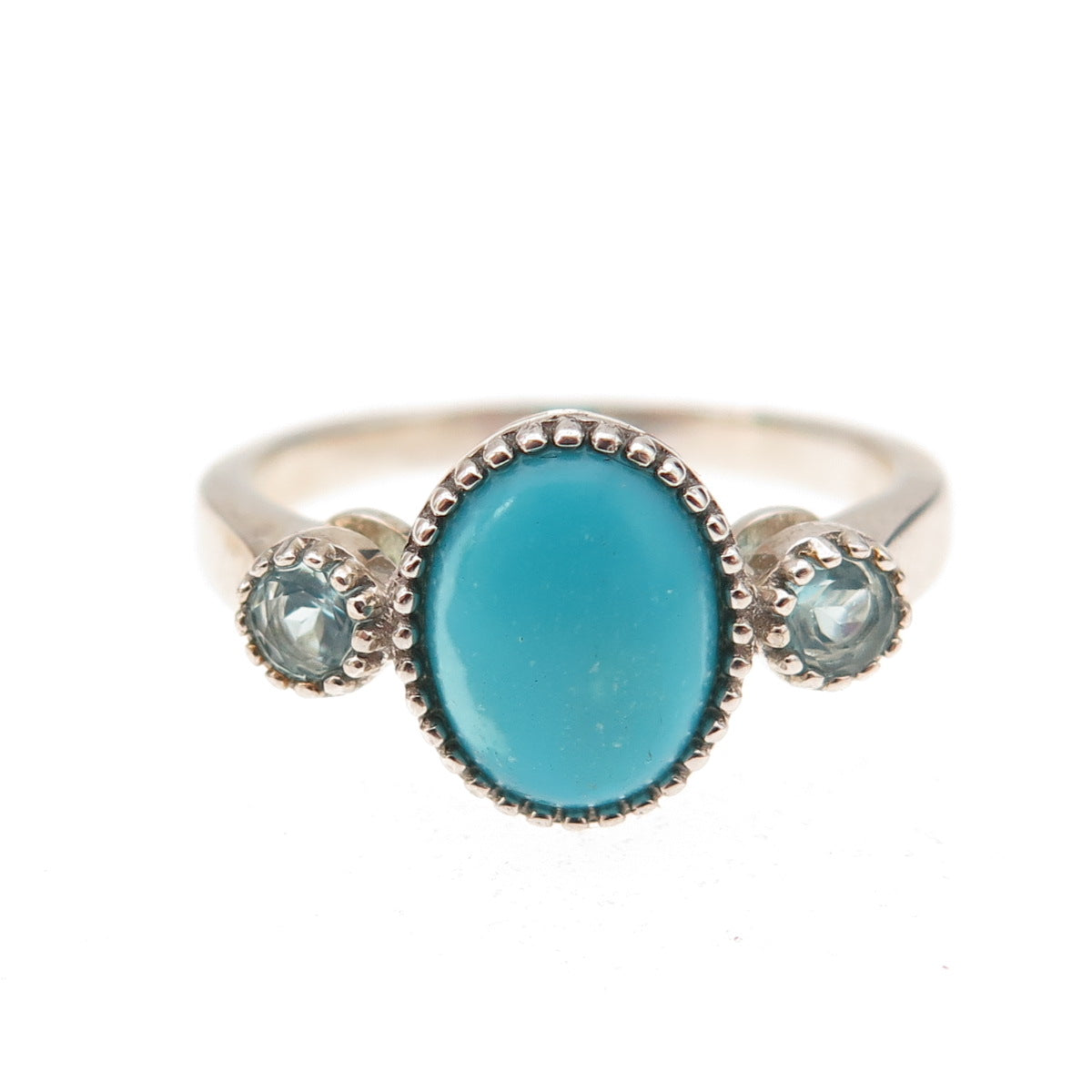 925 Sterling Silver Real Sleeping Beauty Turquoise & Aquamarine Ring Size 8.25