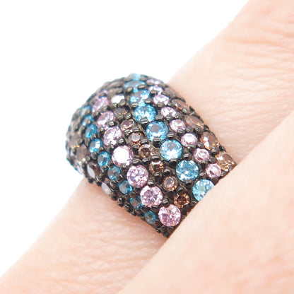 925 Sterling Silver SMK Multi-Color Round-Cut Shaped C Z Ring Size 7
