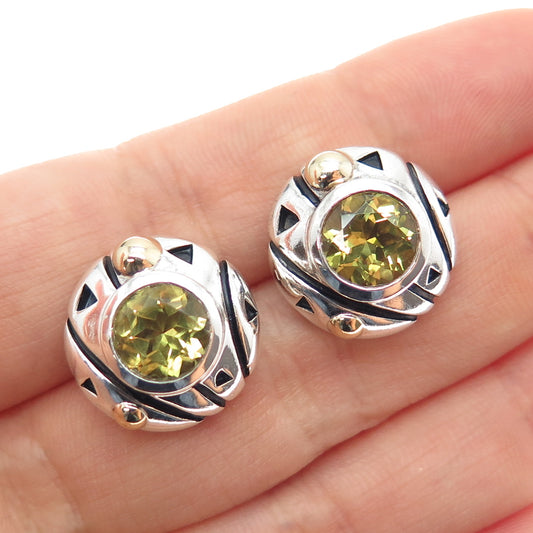 John Atencio 18K Gold 925 Sterling Vintage Real Lemon Citrine Modernist Earrings