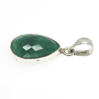 925 Sterling Silver Vintage Real Pear-Cut Emerald Teardrop Pendant