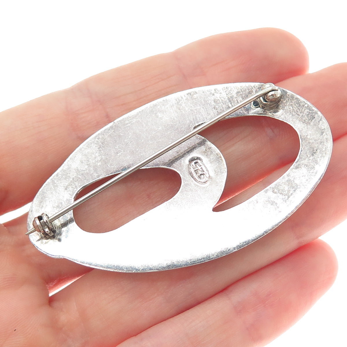 925 Sterling Silver Vintage Modernist Twisted Pin Brooch