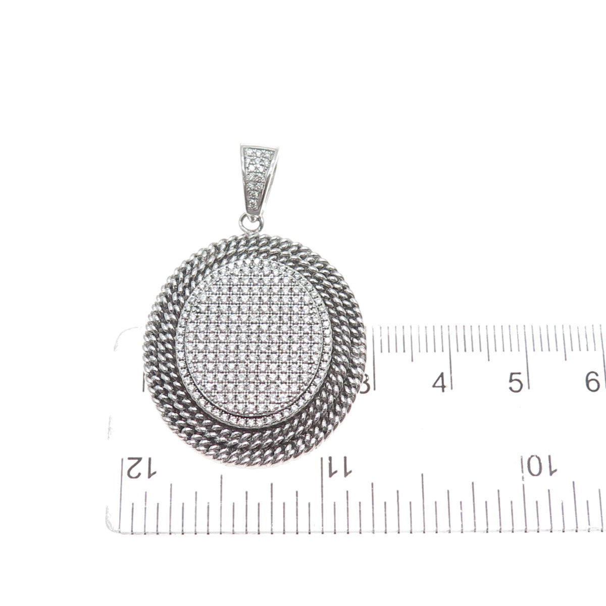 925 Sterling Silver Round-Cut C Z Sparkle Oval Disc Charm Pendant