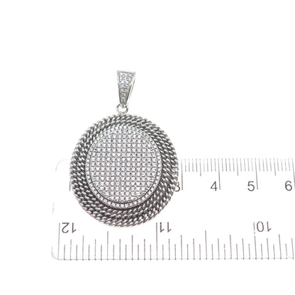 925 Sterling Silver Round-Cut C Z Sparkle Oval Disc Charm Pendant