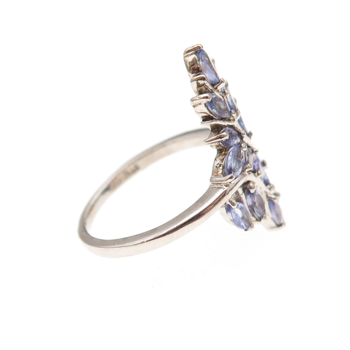 Chuck Clemency Sterling Silver Real Marquise-Cut Tanzanite Floral Ring Size 8
