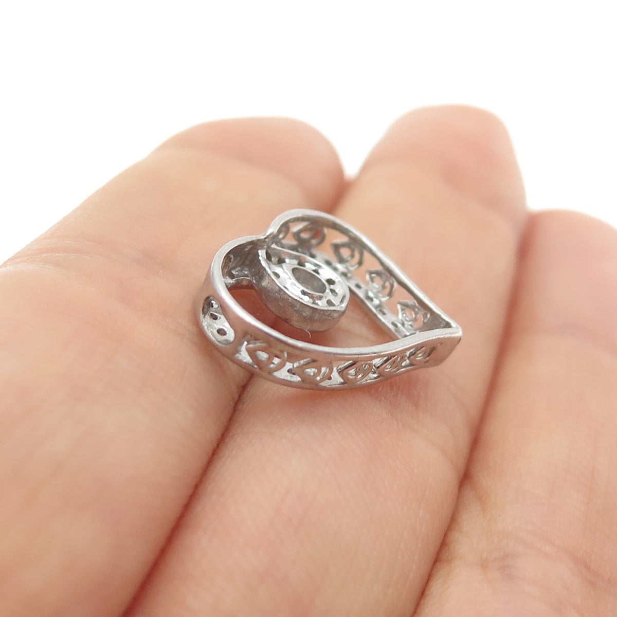 925 Sterling Silver Real Round-Cut Diamond Heart Minimalist Slide Pendant