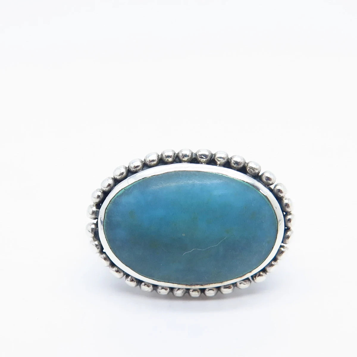 925 Sterling Silver Vintage Real Turquoise Gemstone Beaded Ring Size 6.5