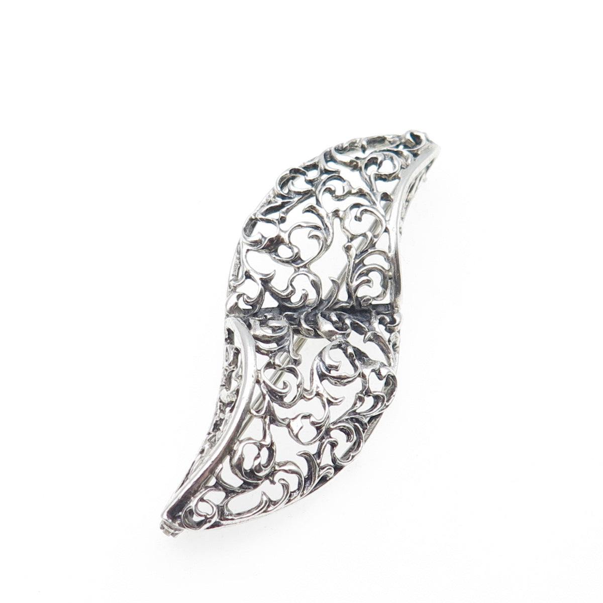 DANECRAFT 925 Sterling Silver Vintage Ornate Floral Oxidized Pin Brooch