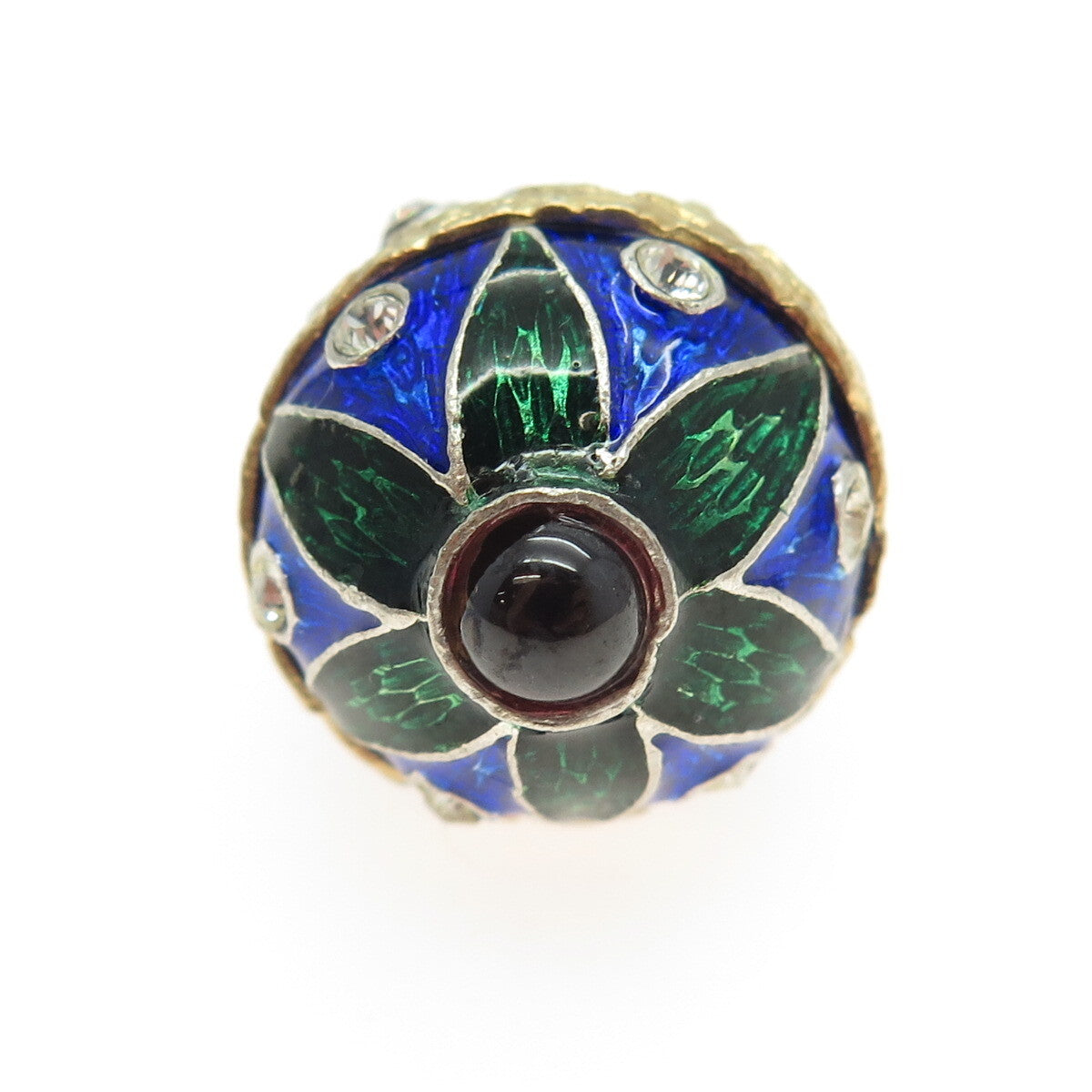 925 Sterling Silver Vintage Vermeil Enamel Cabochon Garnet & Rhinestone Pendant