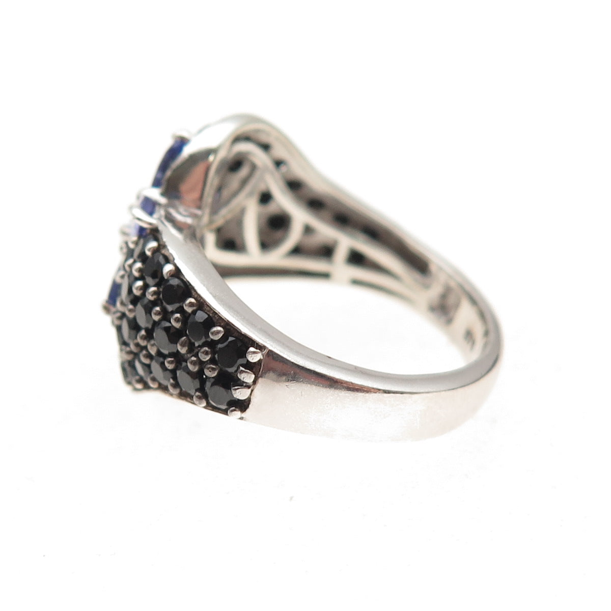 Chuck Clemency 925 Sterling Silver Real Tanzanite & Black Spinel Ring Size 8.25