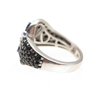 Chuck Clemency 925 Sterling Silver Real Tanzanite & Black Spinel Ring Size 8.25