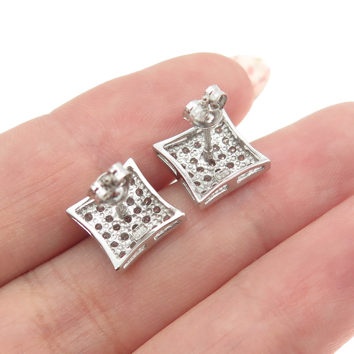 925 Sterling Silver Round-Cut C Z Princess Square Stud Earrings