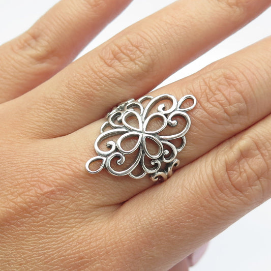 925 Sterling Silver Vintage Ornate Statement Ring Size 8.25