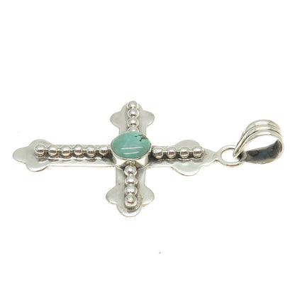 925 Sterling Silver Vintage Real Lone Mountain Turquoise Cross Pendant