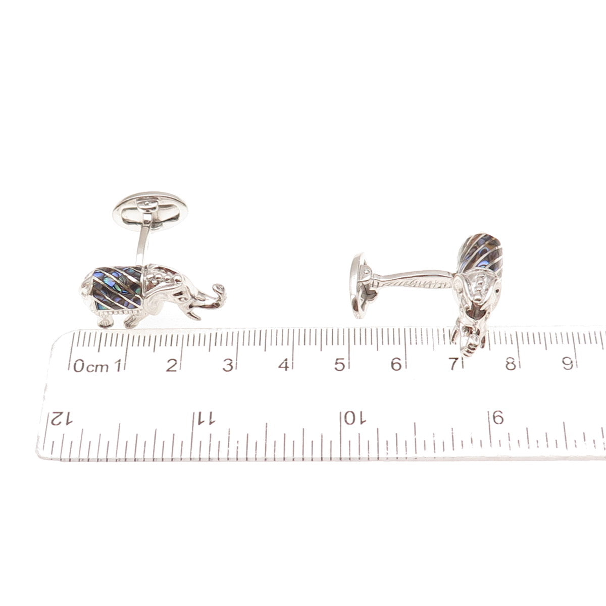 Jan Leslie 925 Sterling Silver Real Abalone Shell Elephant Cufflinks