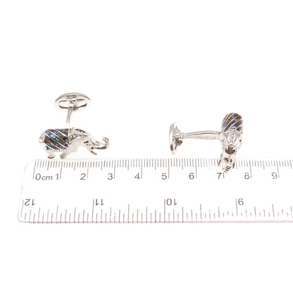 Jan Leslie 925 Sterling Silver Real Abalone Shell Elephant Cufflinks