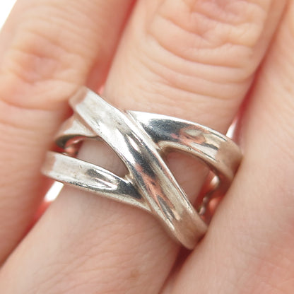 925 Sterling Silver Vintage Modernist Crisscross Ring Size 6.25