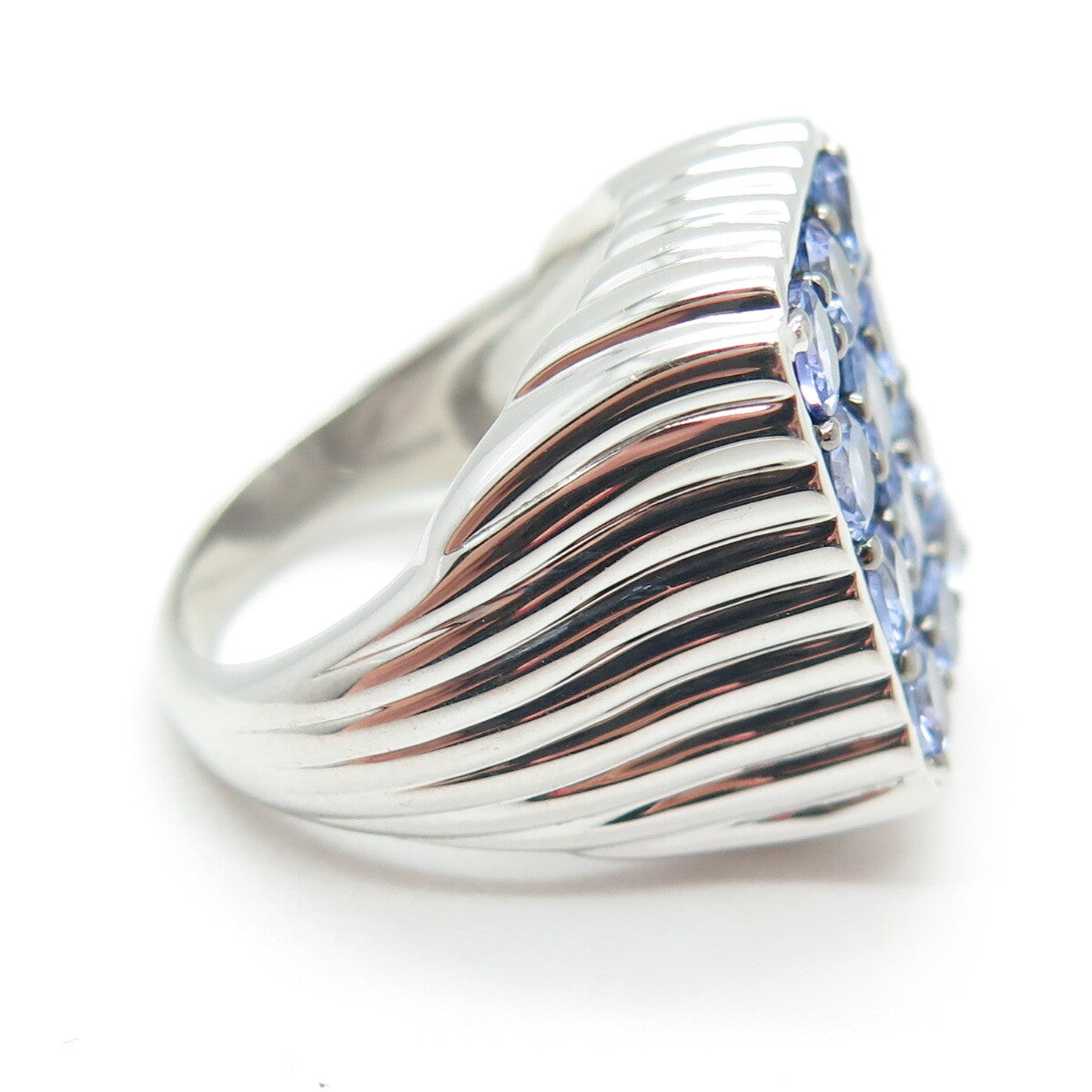 DSMK 925 Sterling Silver Real Round-Cut Tanzanite Cluster Ring Size 7.25