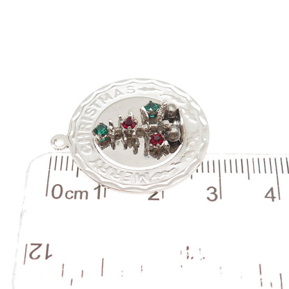 925 Sterling Silver Vintage Rhinestone Merry Christmas Tree Charm Pendant
