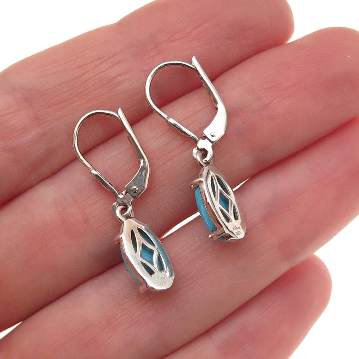 D'Joy 925 Sterling Silver Real Sleeping Beauty Turquoise Dangle Earrings