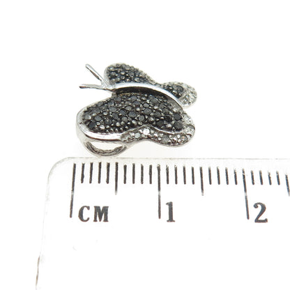 925 Sterling Silver Real Black White Diamond Butterfly Minimalist Slide Pendant