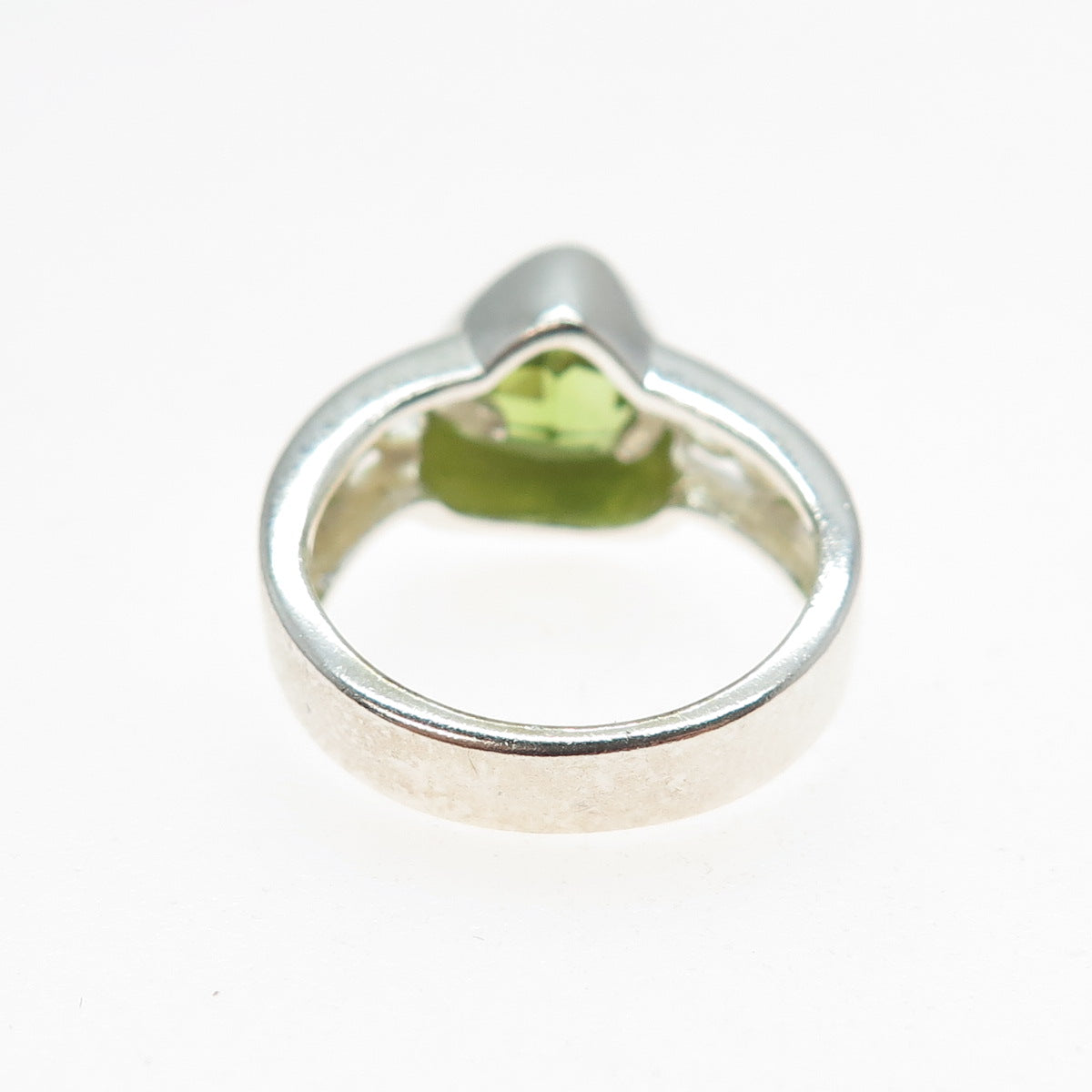 CLYDE DUNEIER CID Sterling Silver Vintage Real Triangle-Cut Peridot Ring Size 6