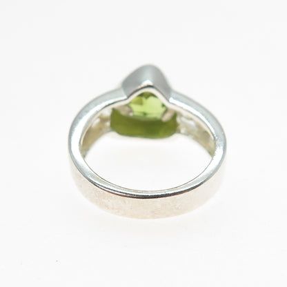 CLYDE DUNEIER CID Sterling Silver Vintage Real Triangle-Cut Peridot Ring Size 6