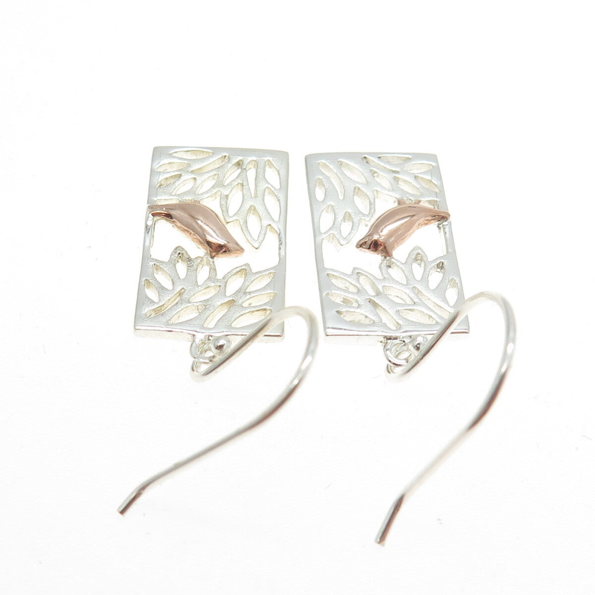925 Sterling Silver 2-Tone Bird Dangling Earrings