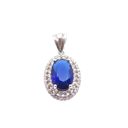925 Sterling Silver Vintage Lab-Created Sapphire & C Z Minimalist Charm Pendant