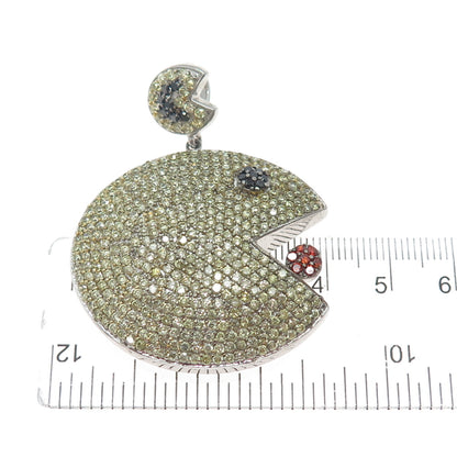 925 Sterling Silver Round-Cut Canary Black & Red C Z Pacman Pendant