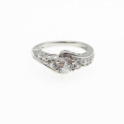 SUN 925 Sterling Silver Round-Cut C Z Engagement Ring Size 7