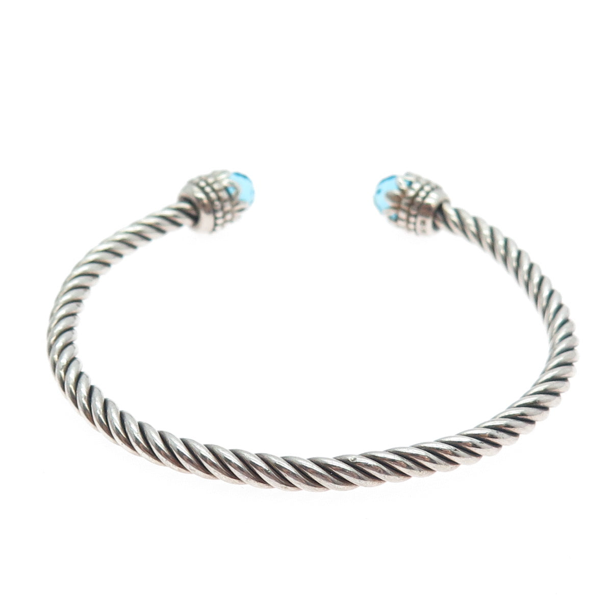 925 Sterling Silver Vintage Nano Topaz Twisted Adjustable Cuff Bracelet 6.25"