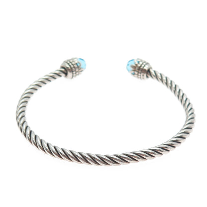 925 Sterling Silver Vintage Nano Topaz Twisted Adjustable Cuff Bracelet 6.25"
