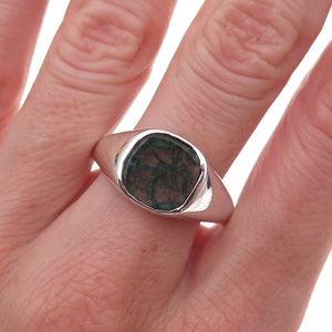 925 Sterling Silver Vintage Real Dendritic Agate Signet Ring Size 12.75