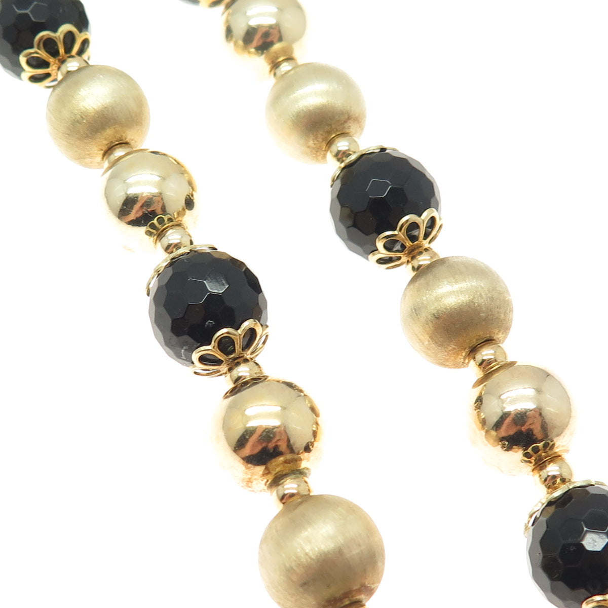 GIOIELLI DI VALENZA Sterling Gold Plated Vintage Italy Black Onyx Necklace 20"