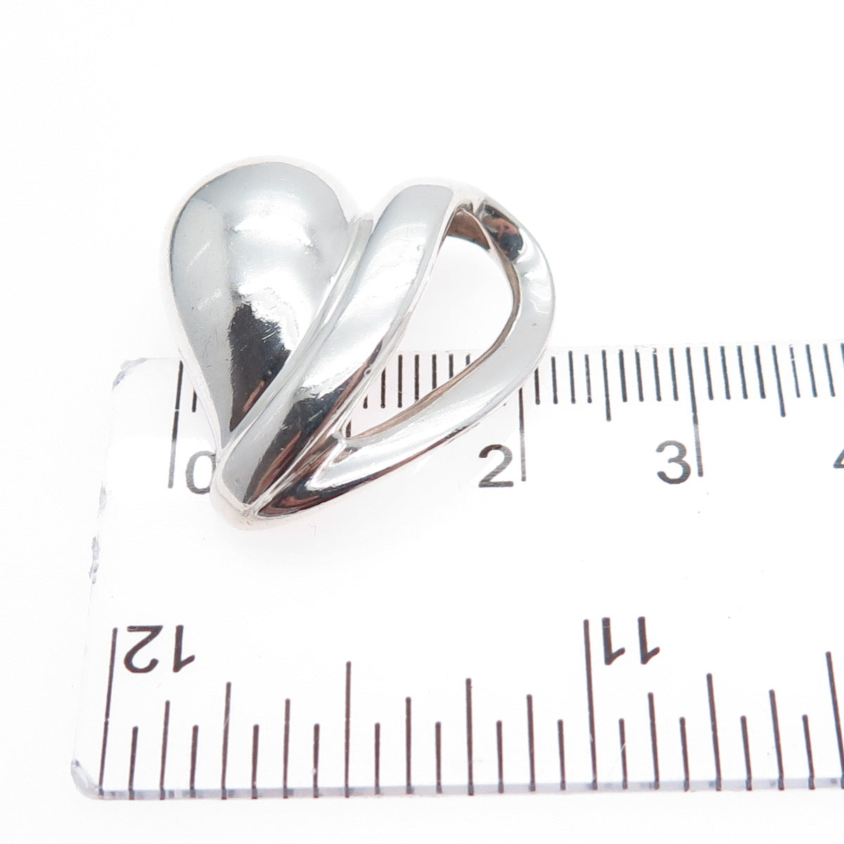 925 Sterling Silver Vintage Modernist Heart Slide Charm Pendant