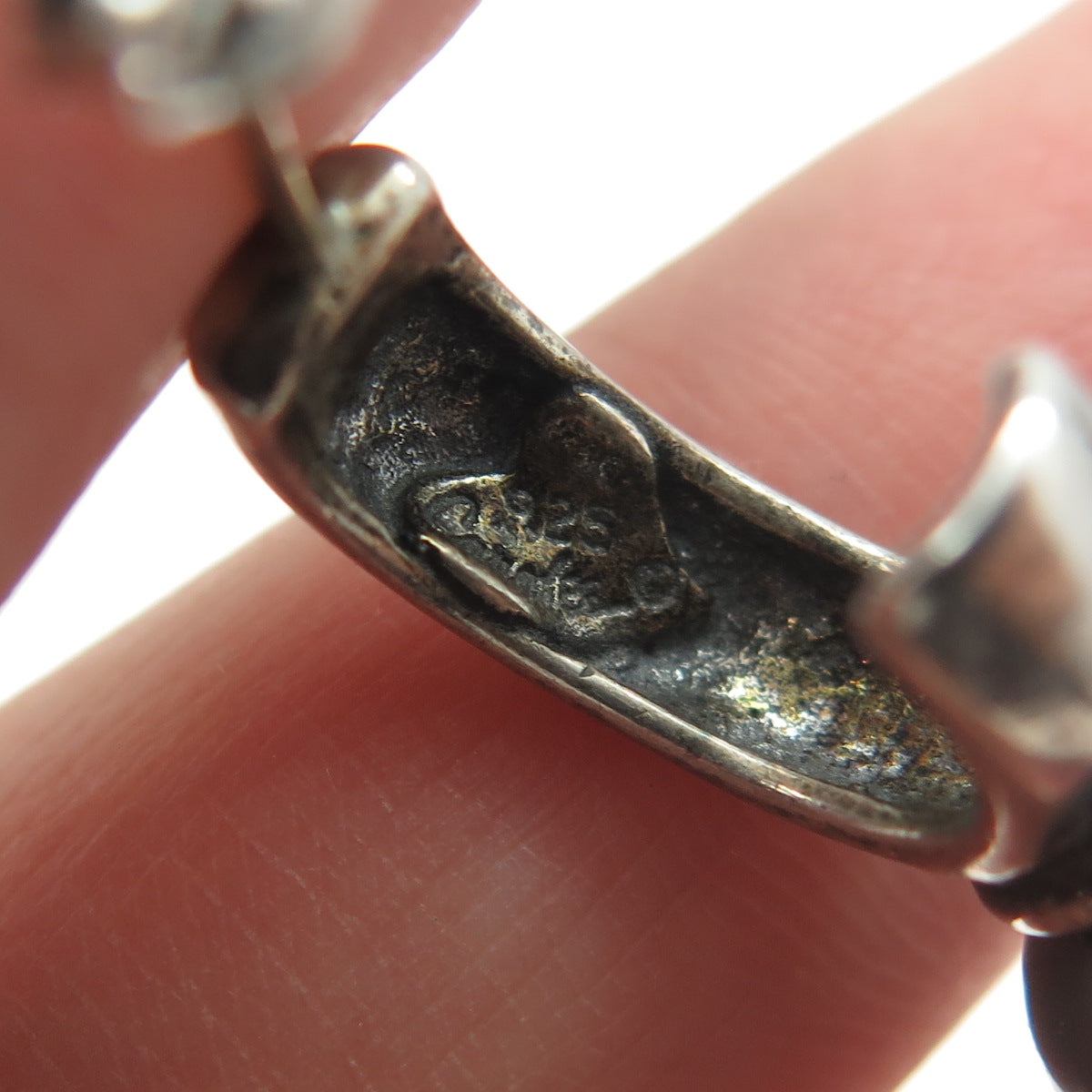 925 Sterling Silver Vintage Faux Pearl “La Paix” Half Hoop Earrings