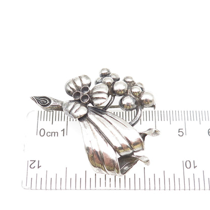 Pinco Forening Sterling Silver Vintage 1957 Sweden Flower Oxidized Pin Brooch