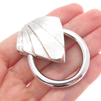 KRYPELL 925 Sterling Silver Vintage Modernist Door Knocker Oxidized Pin Brooch