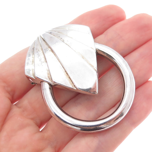 KRYPELL 925 Sterling Silver Vintage Modernist Door Knocker Oxidized Pin Brooch