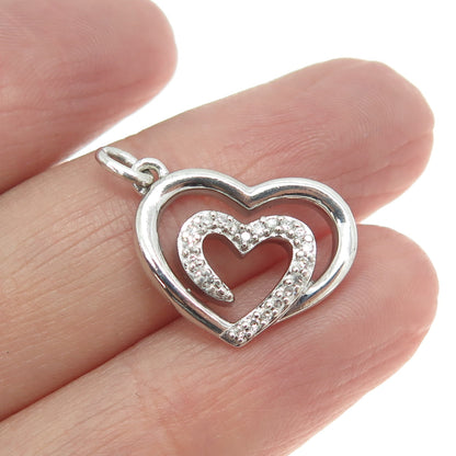 925 Sterling Silver Real Round-Cut Diamond Swirl Heart Pendant