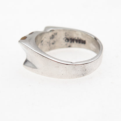 925 Sterling Silver Vintage Mexico Real Tiger Eye Modernist Oxidized Ring Size 6