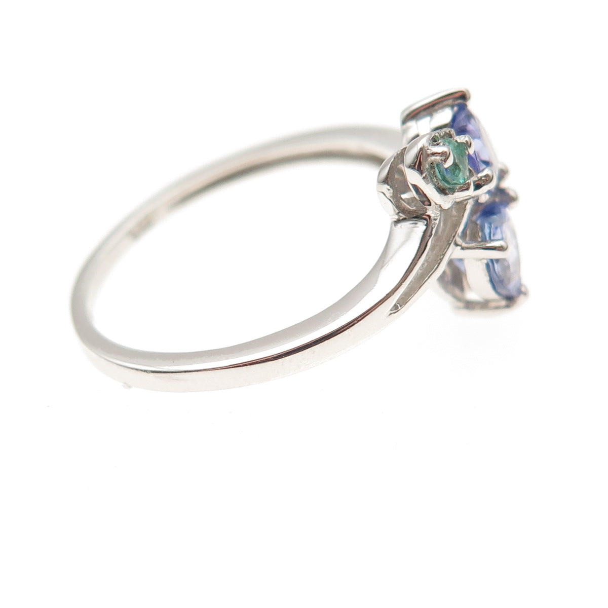 Chuck Clemency 925 Sterling Silver Real Tanzanite & Emerald Heart Ring Size 8