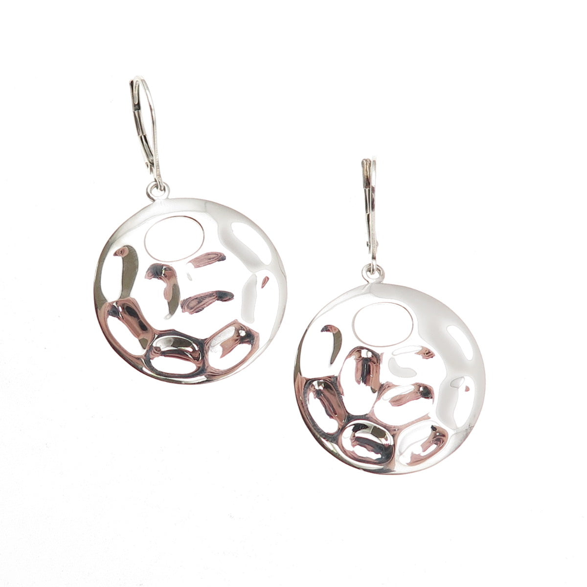 925 Sterling Silver Vintage Modernist Disc Dangle Earrings