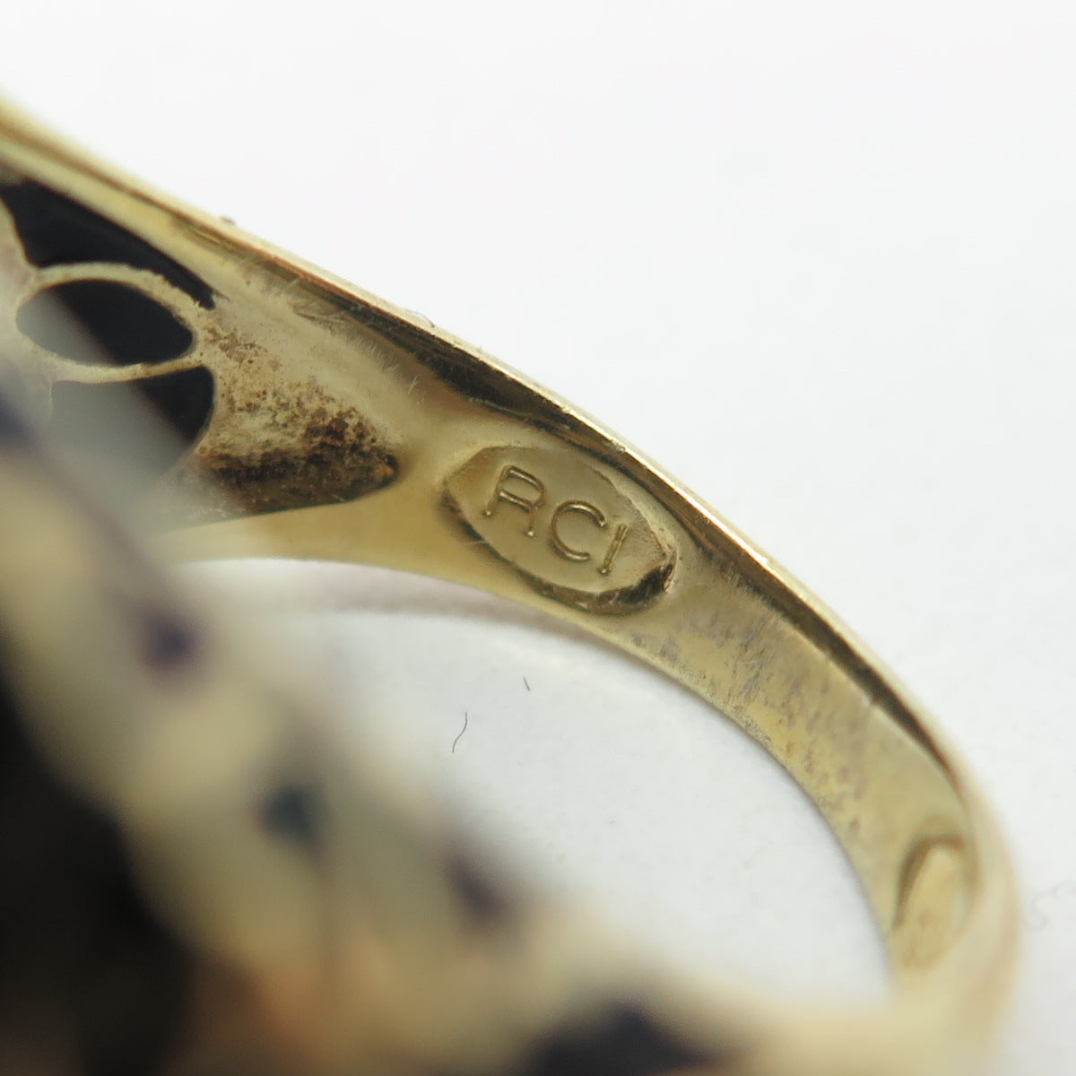 925 Sterling Silver Gold Plated Black Enamel Floral Wide Ring Size 6